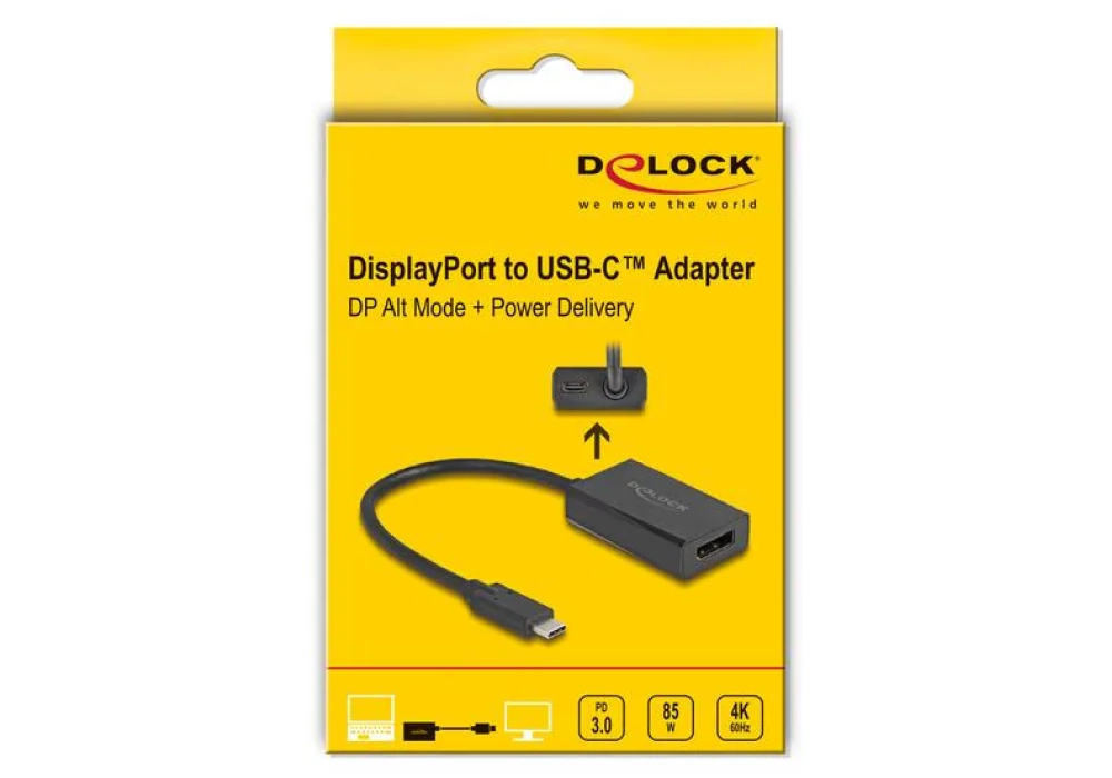 Delock Adaptateur 4K/60Hz avec PD 85 W DisplayPort - USB type C