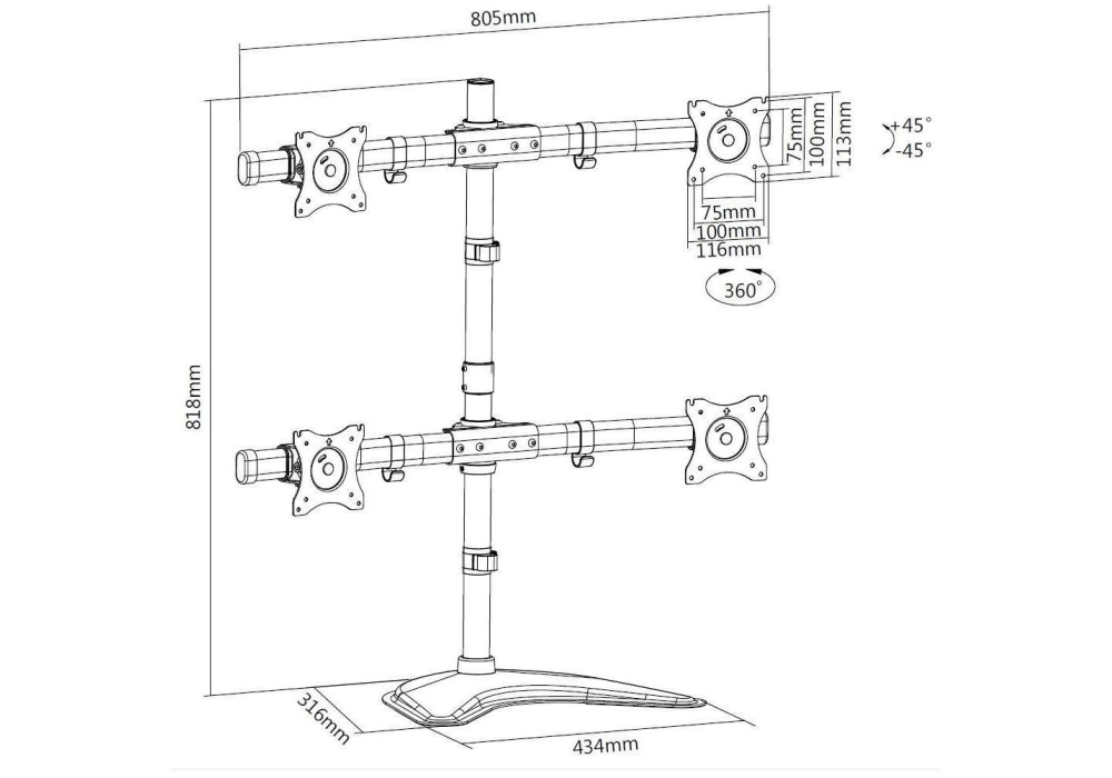 Multibrackets Supports pour moniteur Basic Quad jusqu'à 8 kg