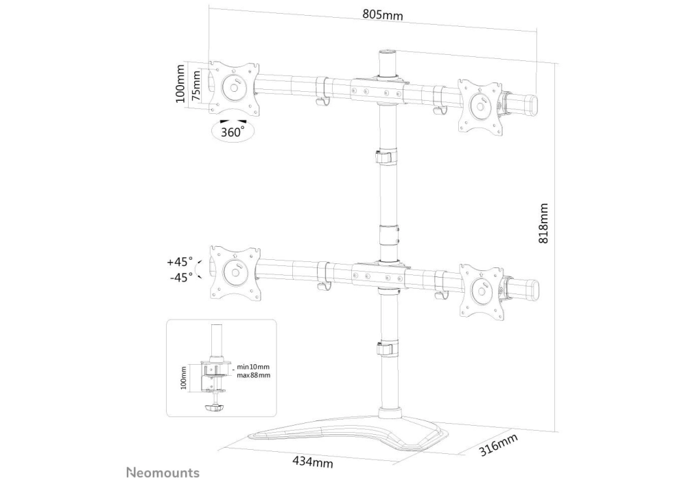 NEOMOUNTS Supports de table NM-D335D4 jusqu’à 8 kg – Noir