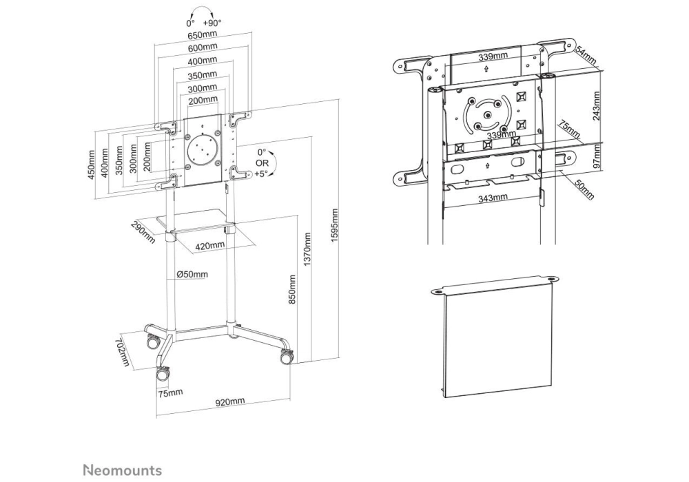 NEOMOUNTS Trolley TV NS-M1250 Noir