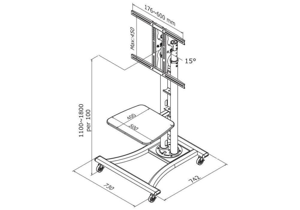 NEOMOUNTS Trolley TV PLASMA-M1800E Argenté