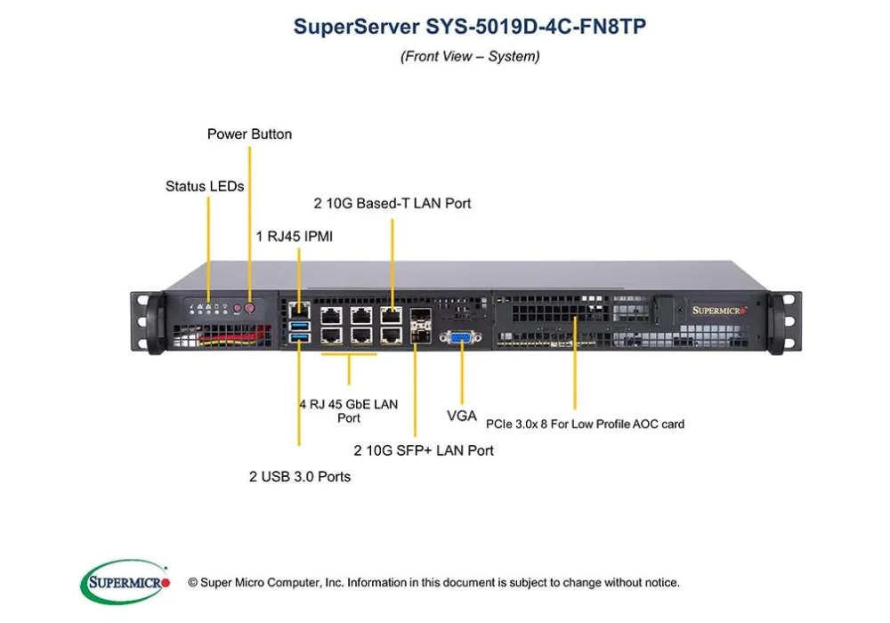 Supermicro Barebone SuperServer 5019D-4C-FN8TP