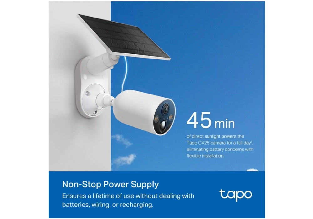 TP-Link Caméra réseau Tapo C425 panneau solaire Tapo A201 inclus