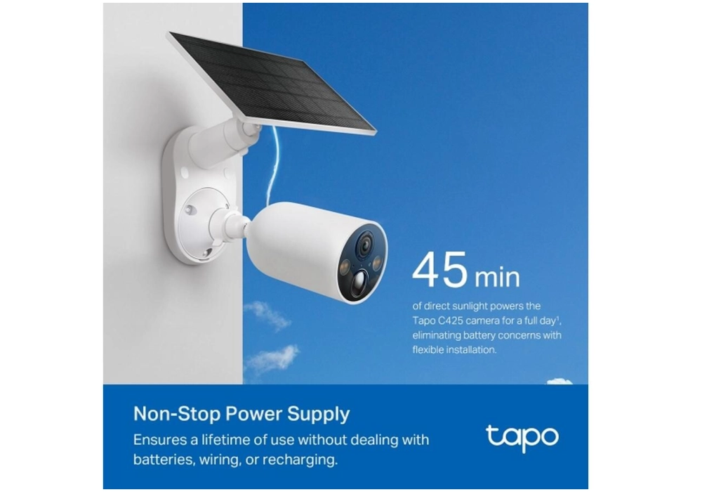 TP-Link Caméra réseau Tapo C425 panneau solaire Tapo A201 inclus