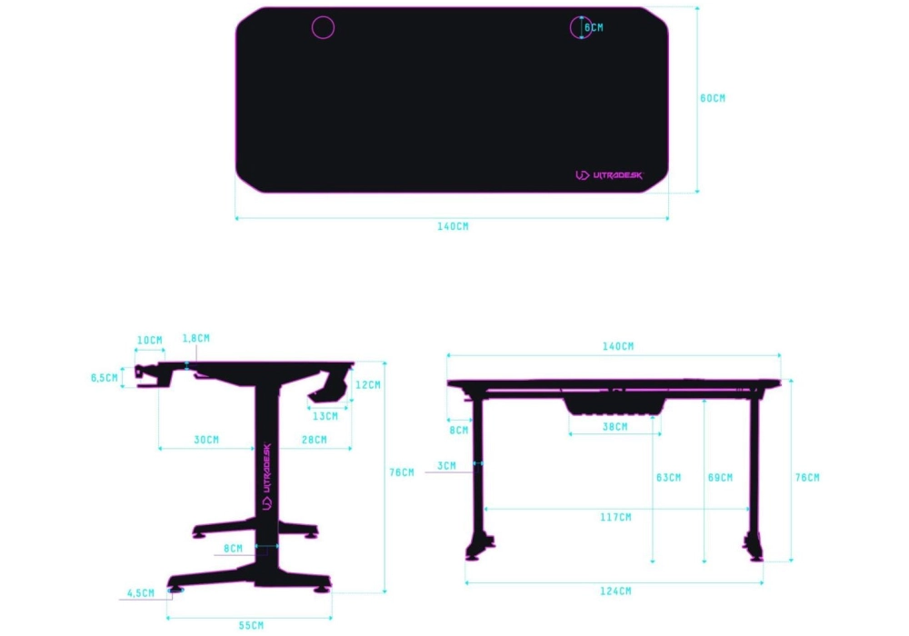 Ultradesk Table de jeu Frag Noir